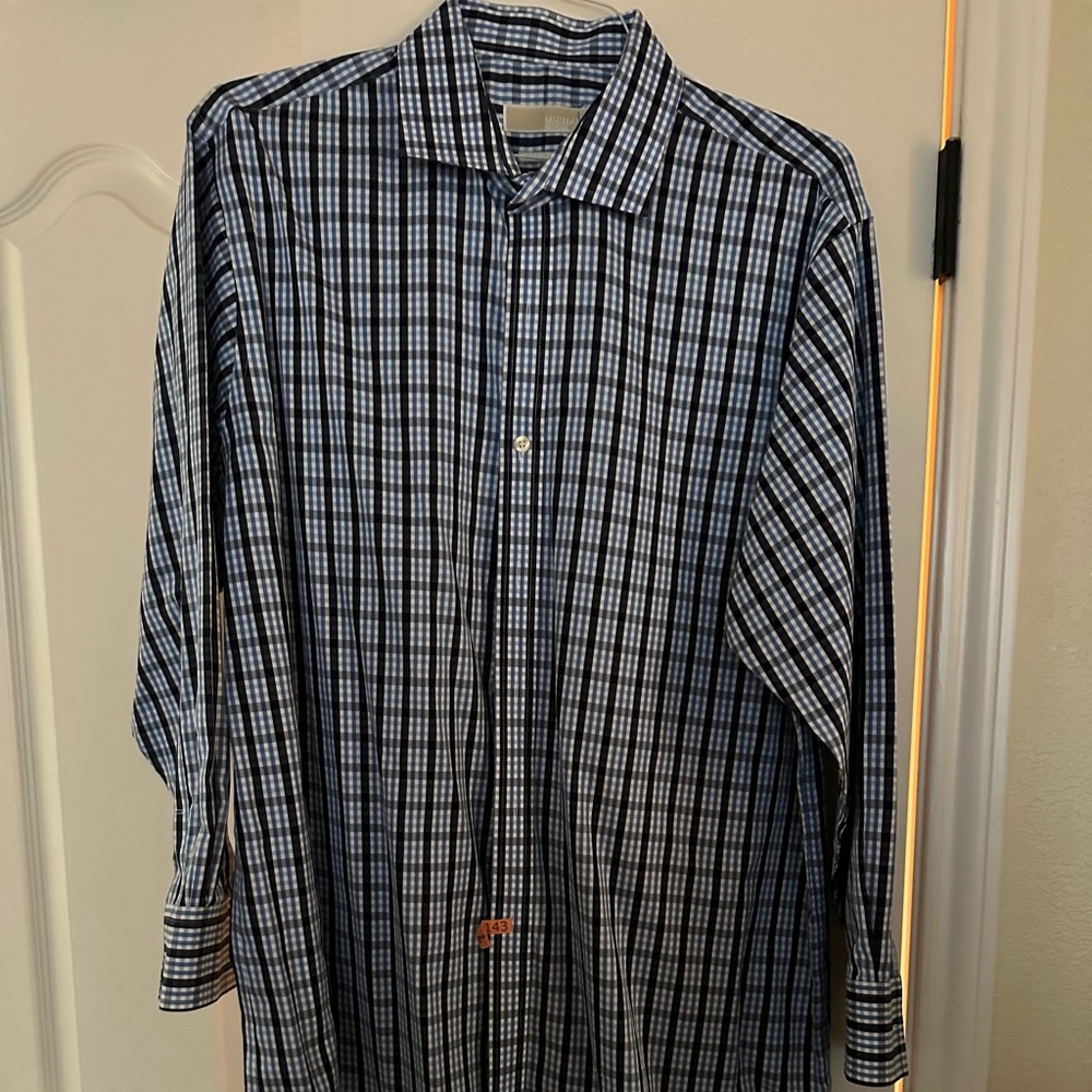 Men's Michael by Michael Kors Long Sleeve Dress Shirt Size 17 32/33 Blue Checks